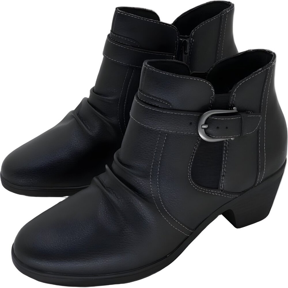 Clarks Emily 2 Opal Black Leather Ankle Boots Buckle Zip Women's US 8M - Picture 2 of 6